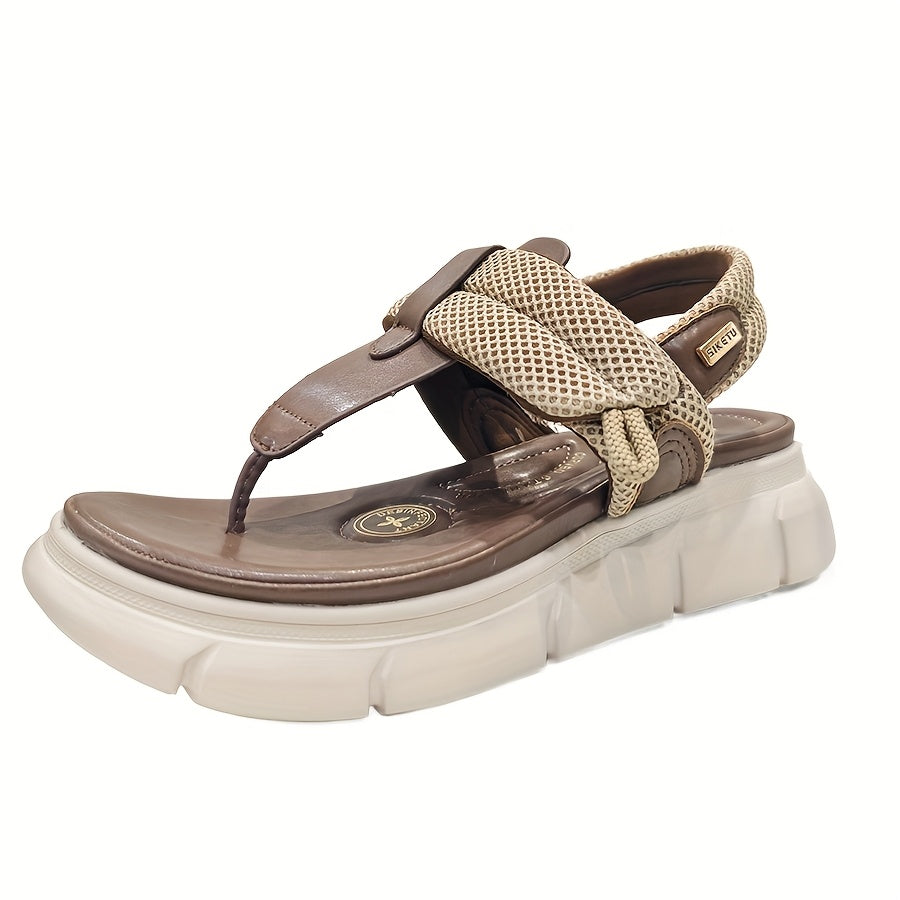[Casual Sandals] Thick-Soled Women's Casual Sandals | Open-Toe Summer Shoes with Breathable Mesh Upper, Faux Cover Lining, Adjustable Hook-and-Loop Closure for Comfort, Versatile Style, Strappy Ankle Strap