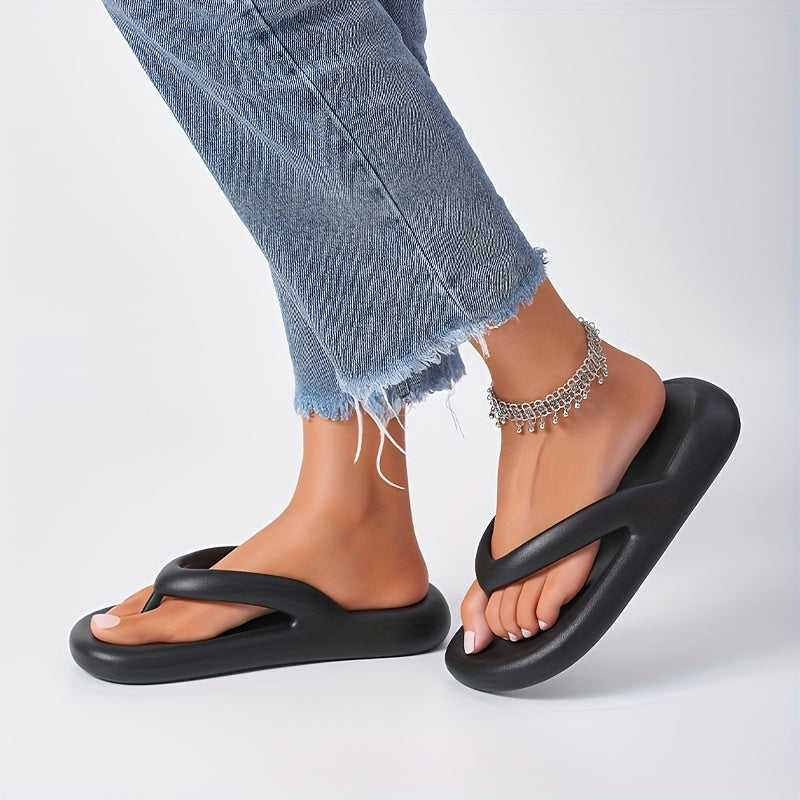 [Slip-On Platform Sandals] Thick Cushioned, Slip-On Women's Platform Sandals - Non-Slip EVA Sole Beach Shoes for Pool, Vacation, Everyday - Available in Black, Purple, White - All-Season Slide Sandals, Flexible Footwear