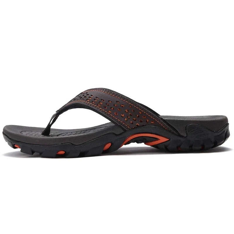 2024 New Summer Sandals Male Beach Shoes Leather Sandals Leisure Flip Fl