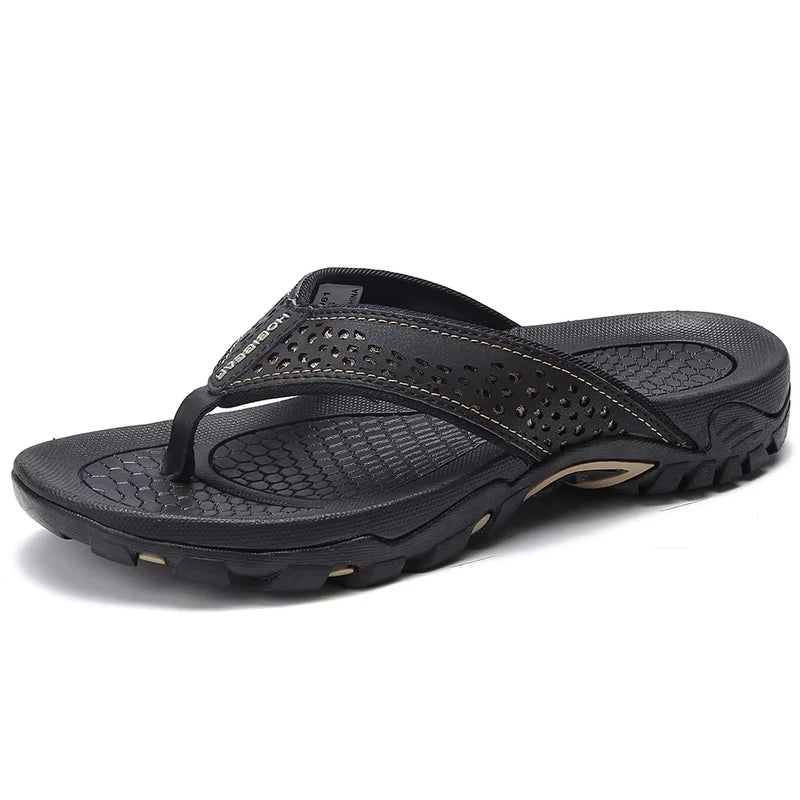 2024 New Summer Sandals Male Beach Shoes Leather Sandals Leisure Flip Fl