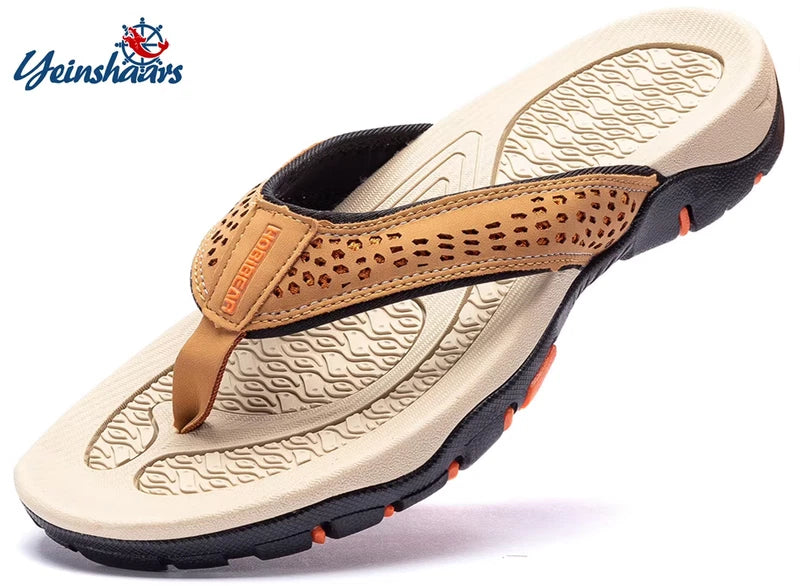 2024 New Summer Sandals Male Beach Shoes Leather Sandals Leisure Flip Fl