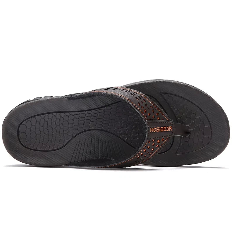 2024 New Summer Sandals Male Beach Shoes Leather Sandals Leisure Flip Fl