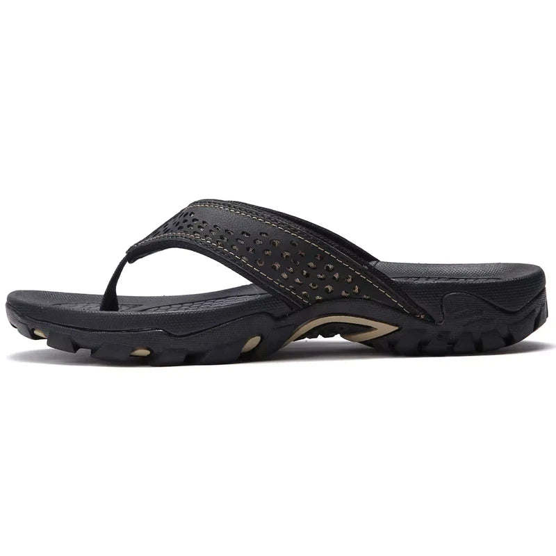 2024 New Summer Sandals Male Beach Shoes Leather Sandals Leisure Flip Fl