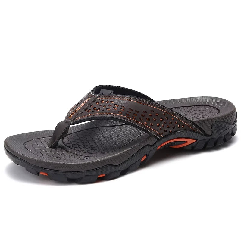 2024 New Summer Sandals Male Beach Shoes Leather Sandals Leisure Flip Fl