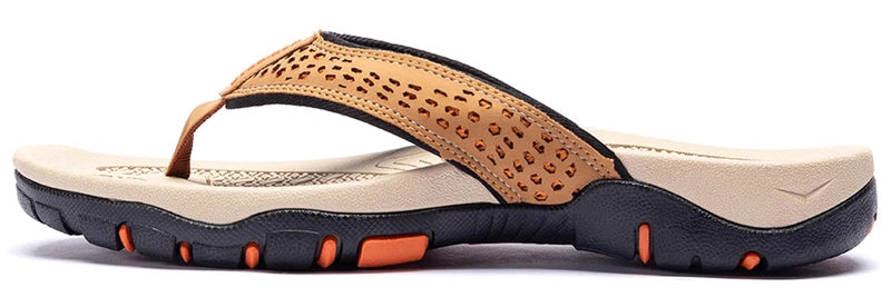 2024 New Summer Sandals Male Beach Shoes Leather Sandals Leisure Flip Fl