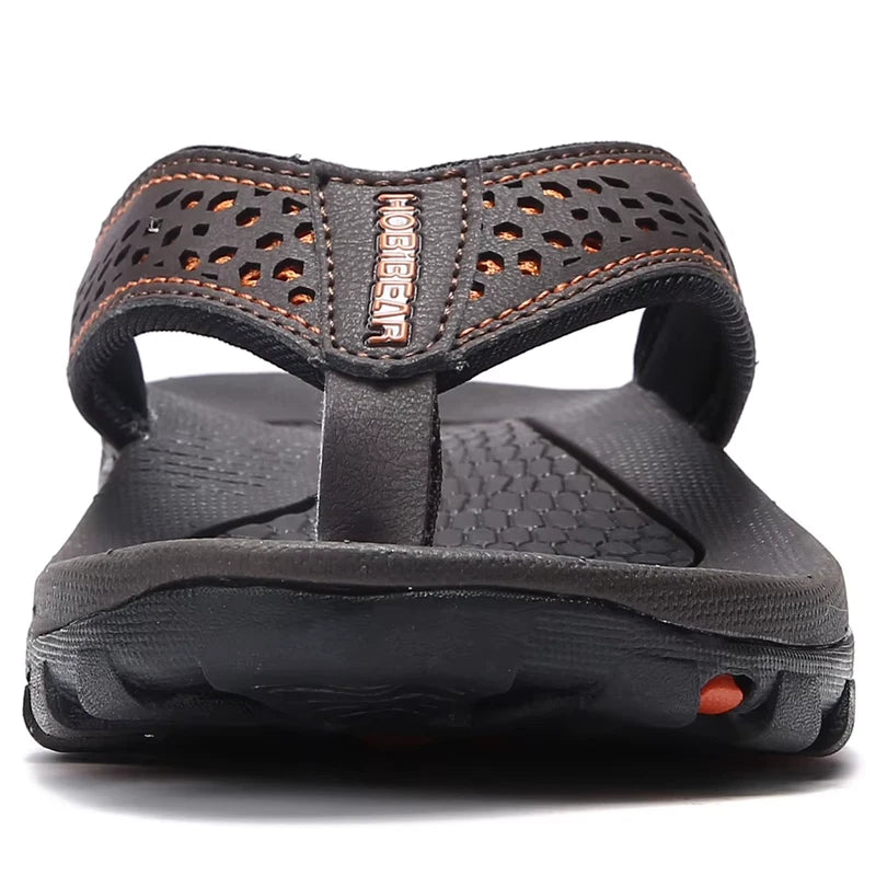 2024 New Summer Sandals Male Beach Shoes Leather Sandals Leisure Flip Fl